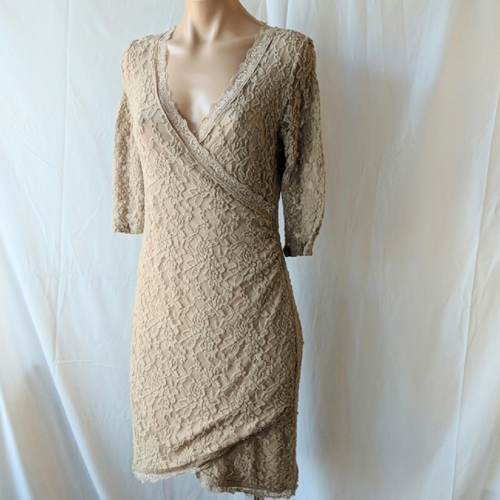 Klaxons tan stretch body hugging dress sz …